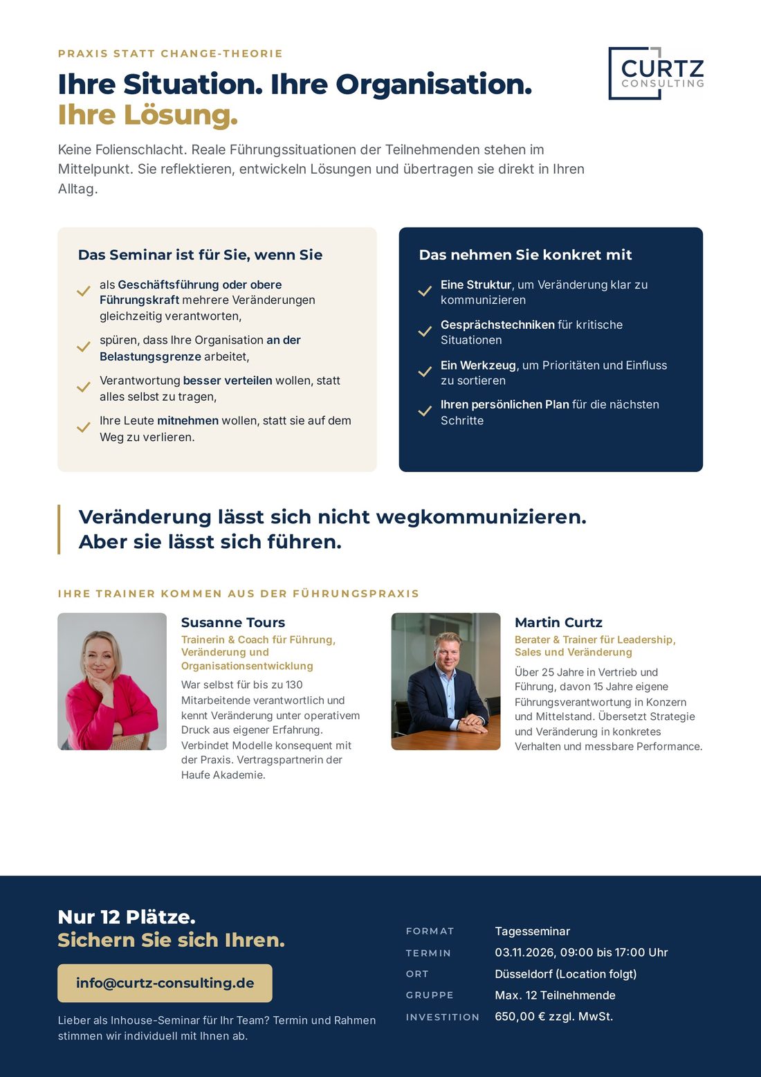 Flyer Seite 2: Zielgruppe, Mitnahme und Trainer Susanne Tours und Martin Curtz